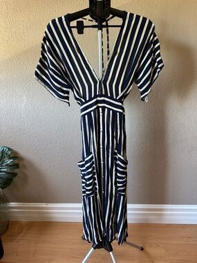 Faithfull the Brand Navy and White Striped Dress